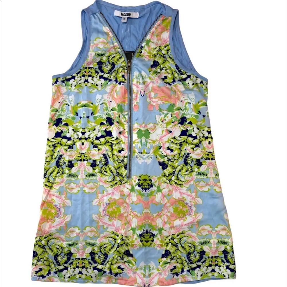 Modbe Tunic Top Floral Sleeveless Zip Line